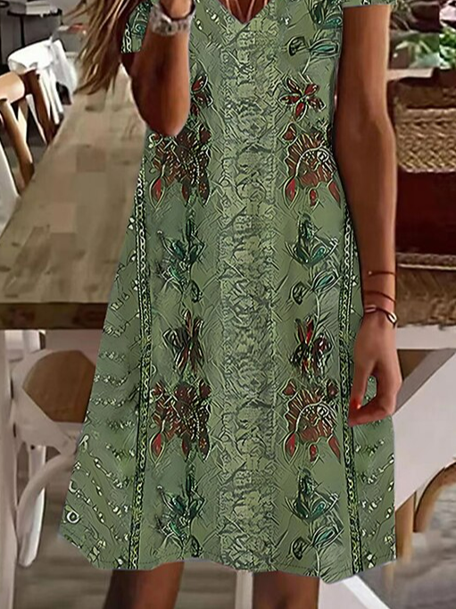 Ethnic Casual V Neck Dress