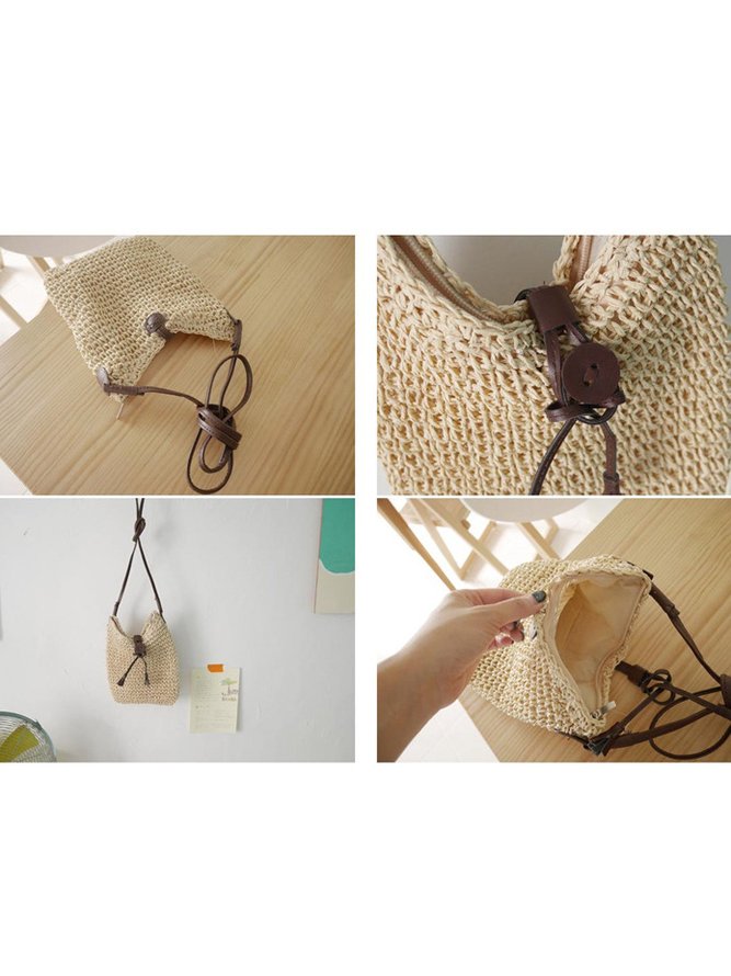 Casual Straw Button Women Messenger Bag Shoulder Bag Vacation Ethnic Boho