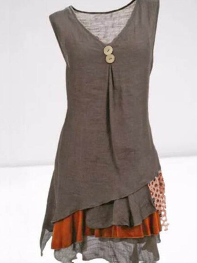 V Neck Solid Casual Mini Dress