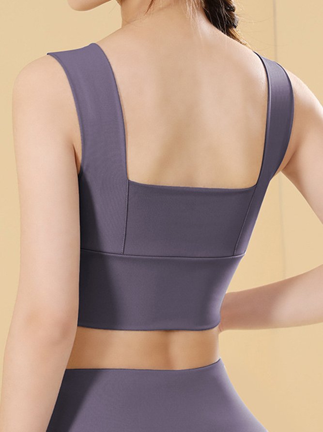 Wide Shoulder Straps Push Up Neck Long Hem Sports Bra