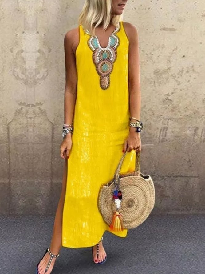 V Neck Floral Tribal Casual Mexican Dress
