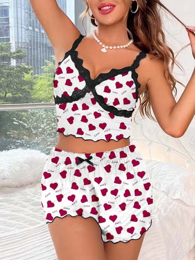 Lace Printing Sexy Pajama Set