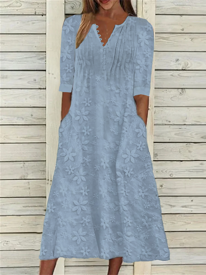 Half Open Collar Loose Linen Dress