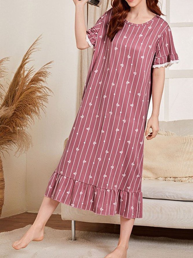 Lace StripedPrinted Knitted Loose Nightdress