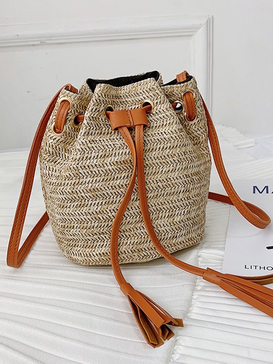 Casual Straw Drawstring Crossbody Bag Women's Shoulder Bag Urban Vacation