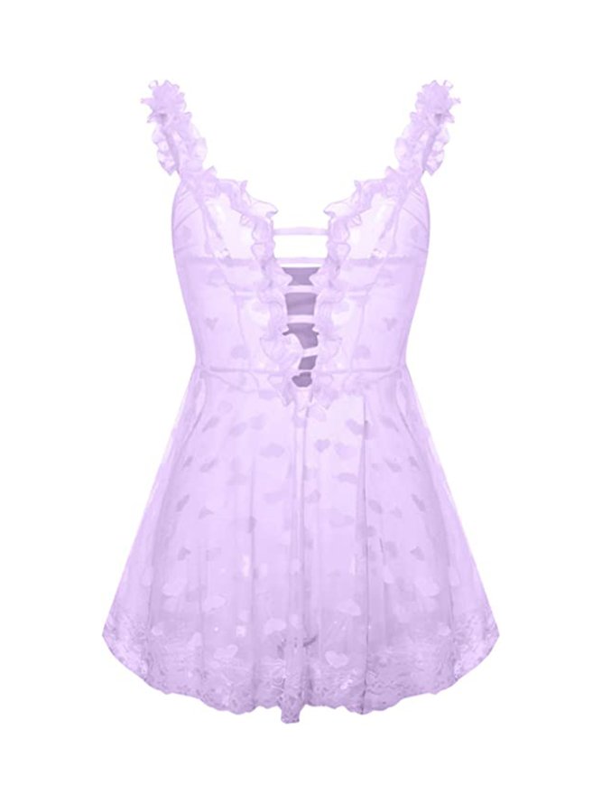 Heart Shape/Heart Shape Lace V Neck Sexy Lingerie Nightdress Babydoll