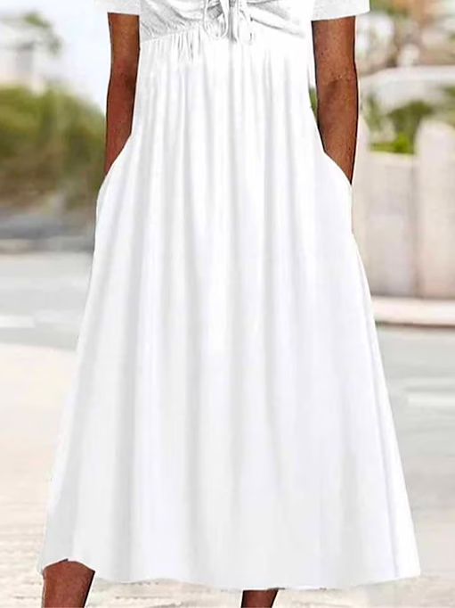 Casual V Neck Loose Plain Dress