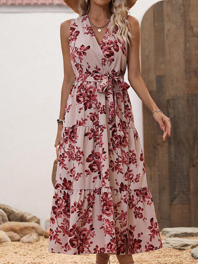 Loose Floral Casual Lace-Up Dress
