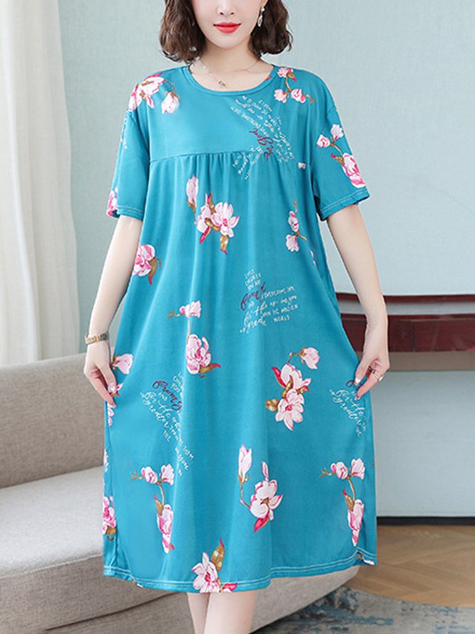 Loose Floral Crew Neck Casual Nightdress