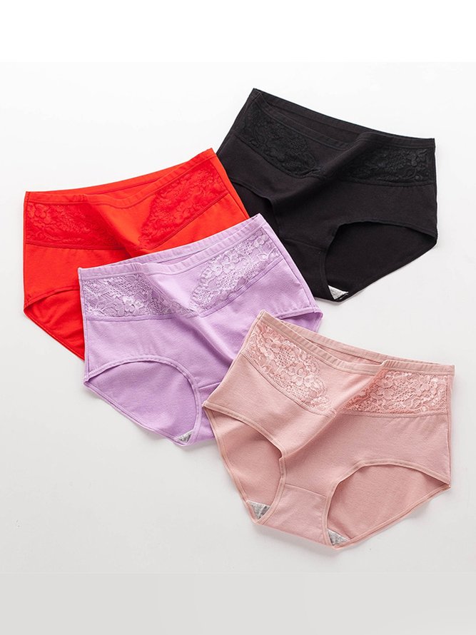 Lace Antibacterial Cotton High Waist Briefs