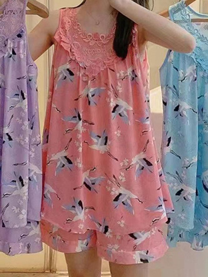 Breathable Comfort Style Lace Floral Elegant Romantic Pajama Set