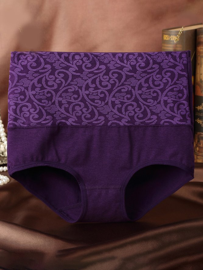 Jacquard Cotton Breathable High Waist Briefs