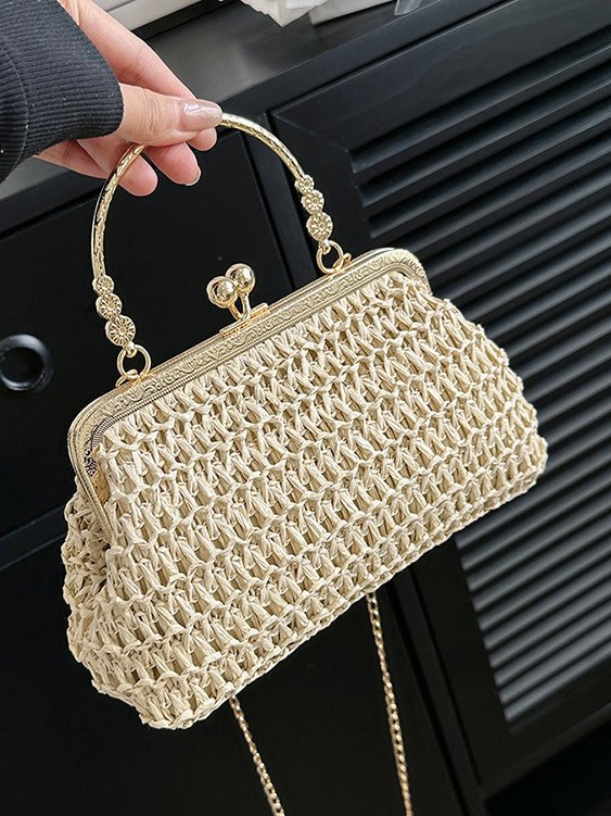 Casual Metal Straw Stitching Clutch Elegant Vacation Women's Messenger Bag