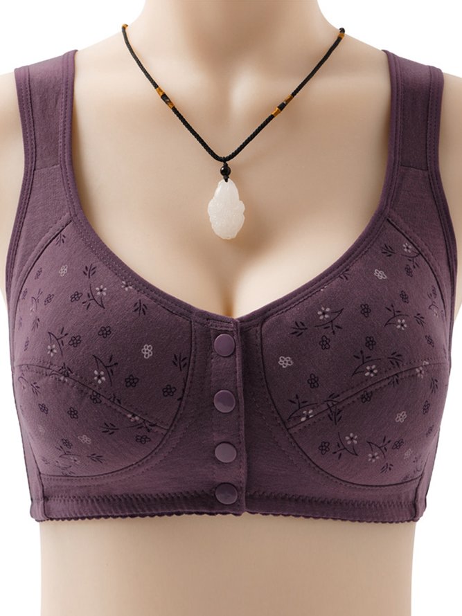 Printed Button Front Wireless Tank Bra