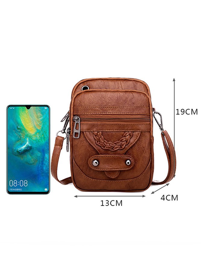 Antique Soft Leather Zip Multi Pocket One Shoulder Crossbody Bag