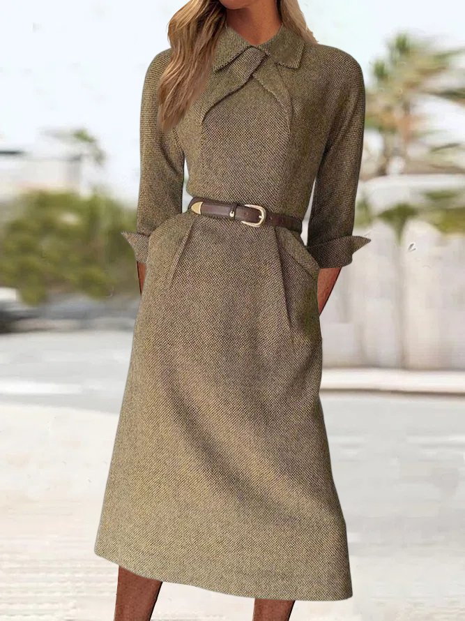 Urban Plain Loose Shirt Collar Dress