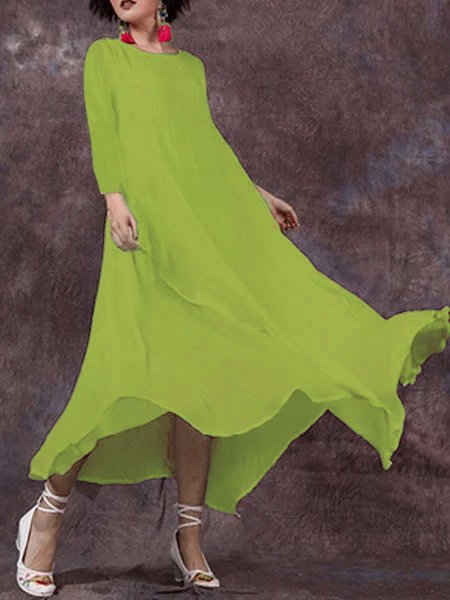 Crew Neck Women Casual Daytime Big Hem Dress Weaving Dress