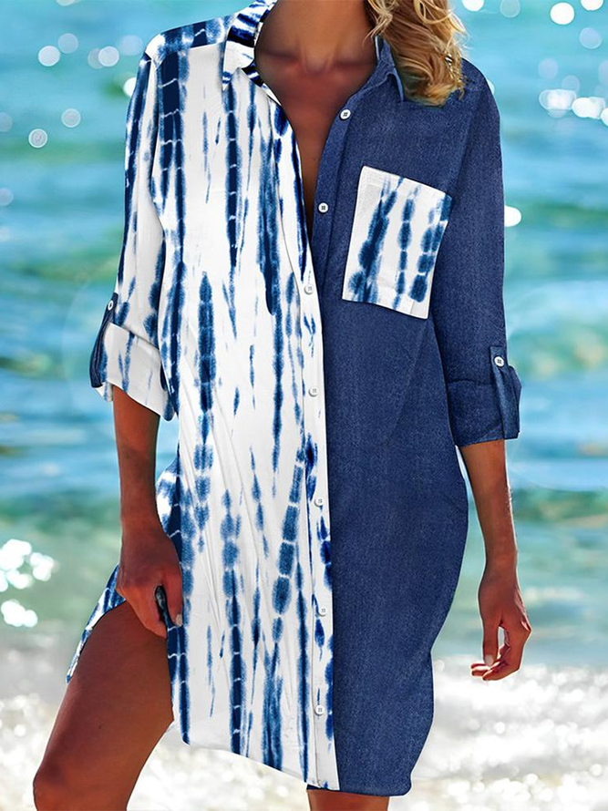 Shirt Collar Ombre Casual Dress