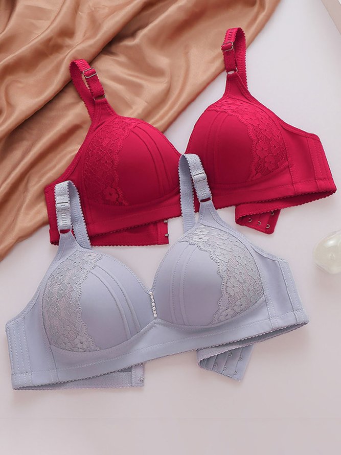 Rhinestone Lace Comfortable Push Up Wireless Bra Plus Size