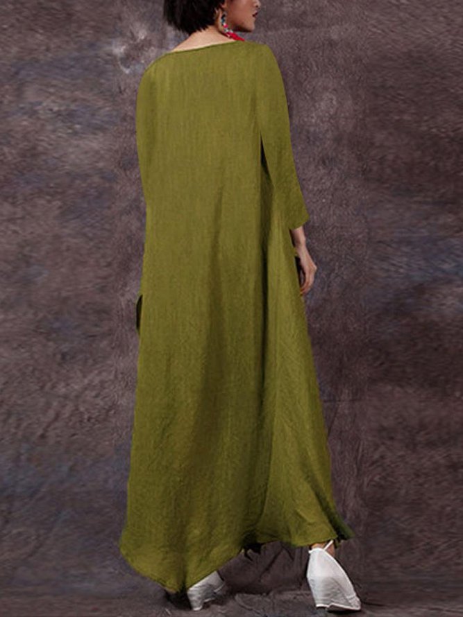 Crew Neck Women Casual Daytime Big Hem Dress Weaving Dress