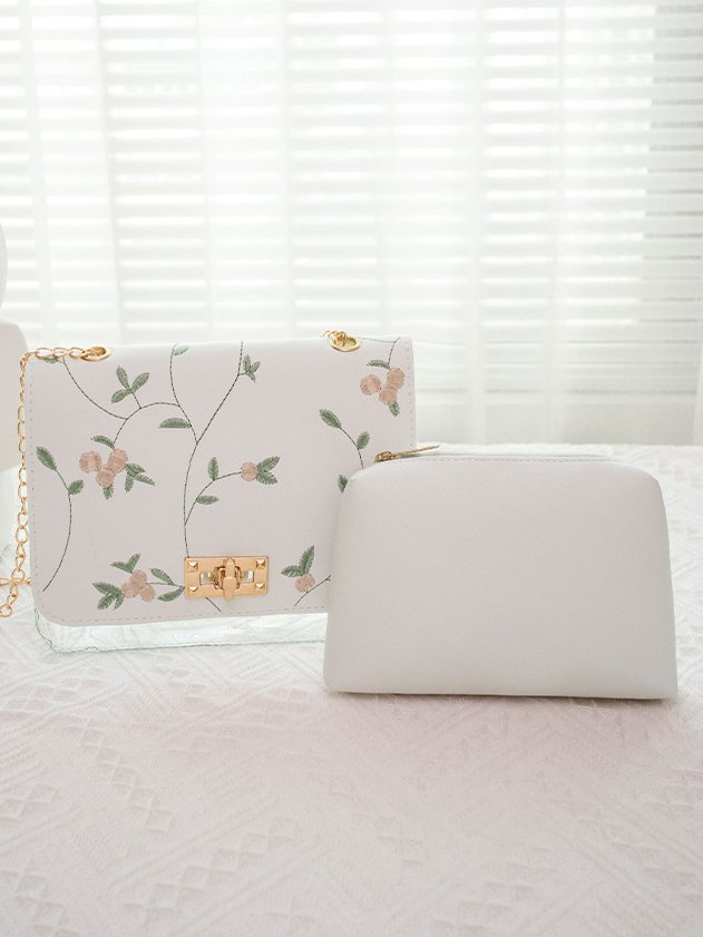 Urban Casual Flower Embroidered Leather Double Layer Messenger Bag Women