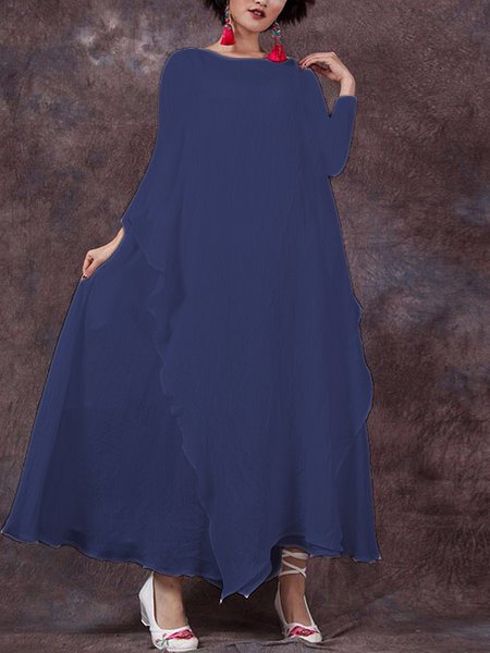 Crew Neck Women Casual Daytime Big Hem Dress Weaving Dress