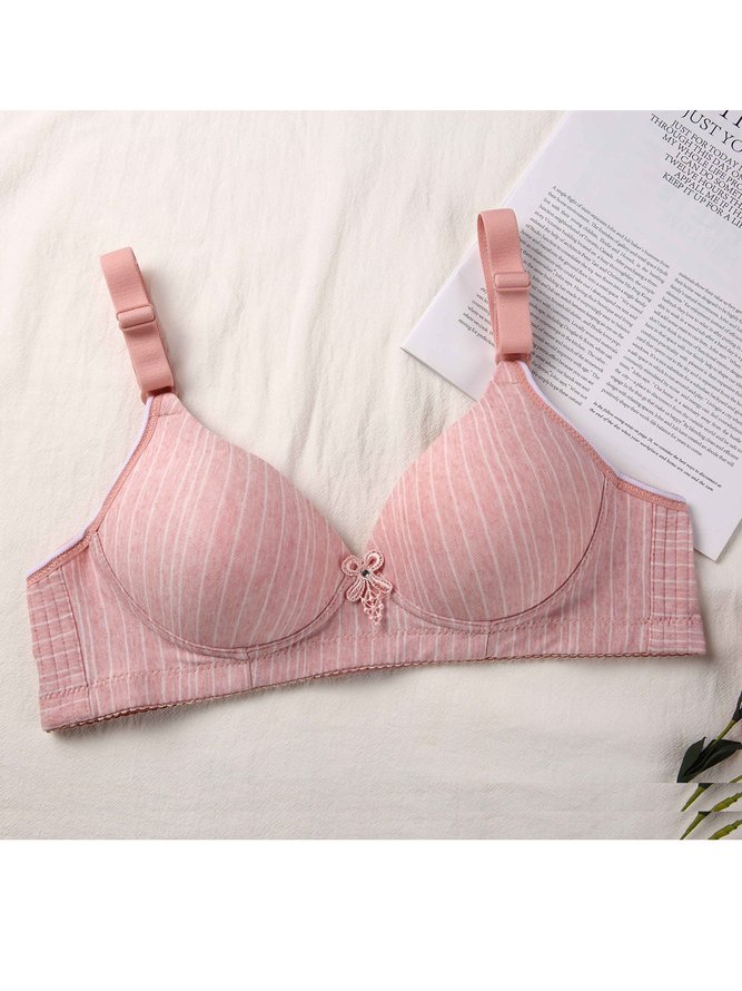 Printed Stripe Push-Up Back Button Up Underwireless Bra Plus Size