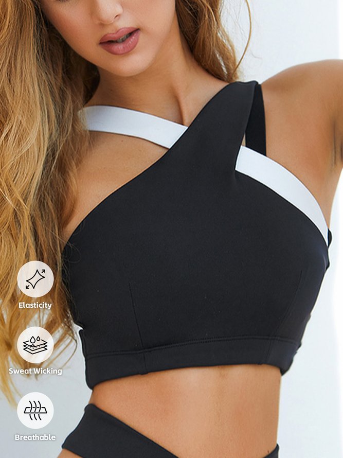 Color Block Halter Simple Sports Bra