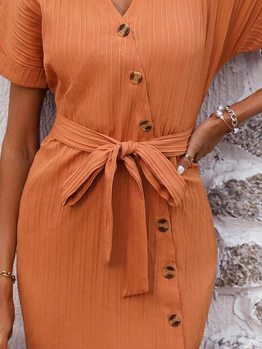 Regular Fit Lace-Up Plain Casual Dress