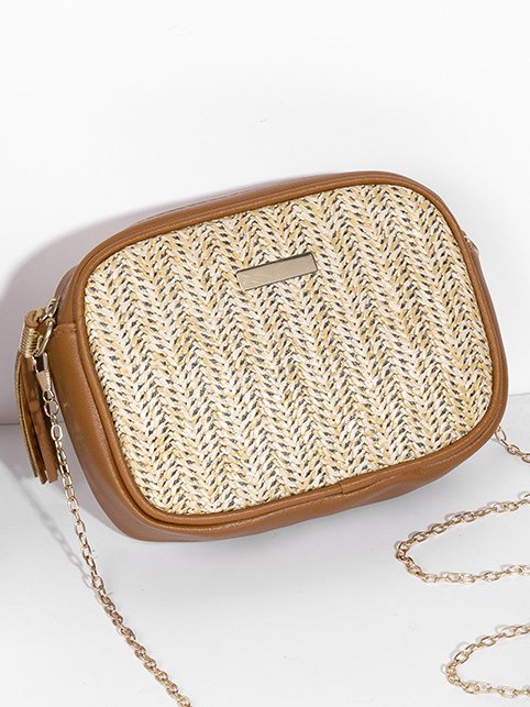 Urban Casual Leather Stitching Straw Women Messenger Bag