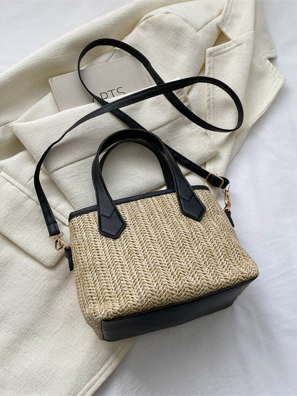 Casual Straw Leather Stitching Shoulder Diagonal Women's Bag Vacation Urban