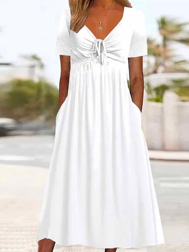 Casual V Neck Loose Plain Dress