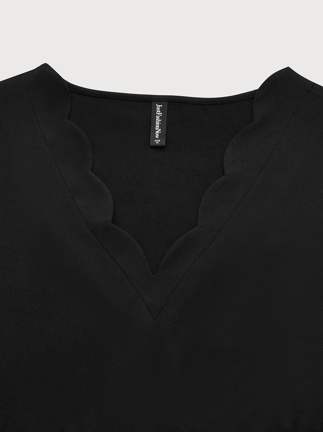 V Neck Elegant Black Slim Fit Knit Midi Prom Dress