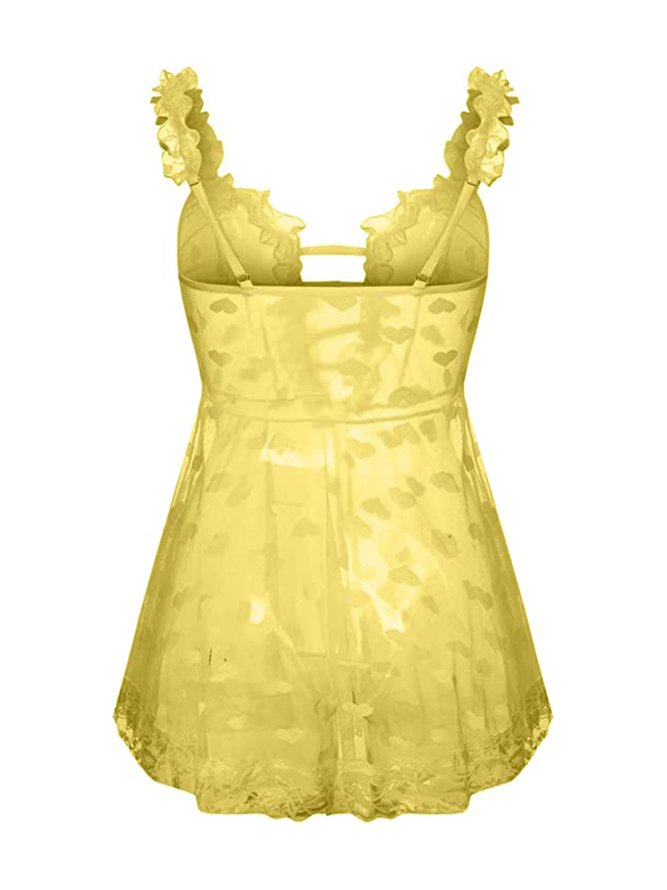 Heart Shape/Heart Shape Lace V Neck Sexy Lingerie Nightdress Babydoll