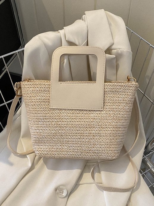 Casual Leather Straw Stitching Clutch Urban Vacation Women's Messenger Bag