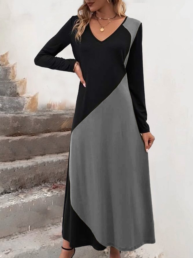 Color Block V Neck Tee Dress