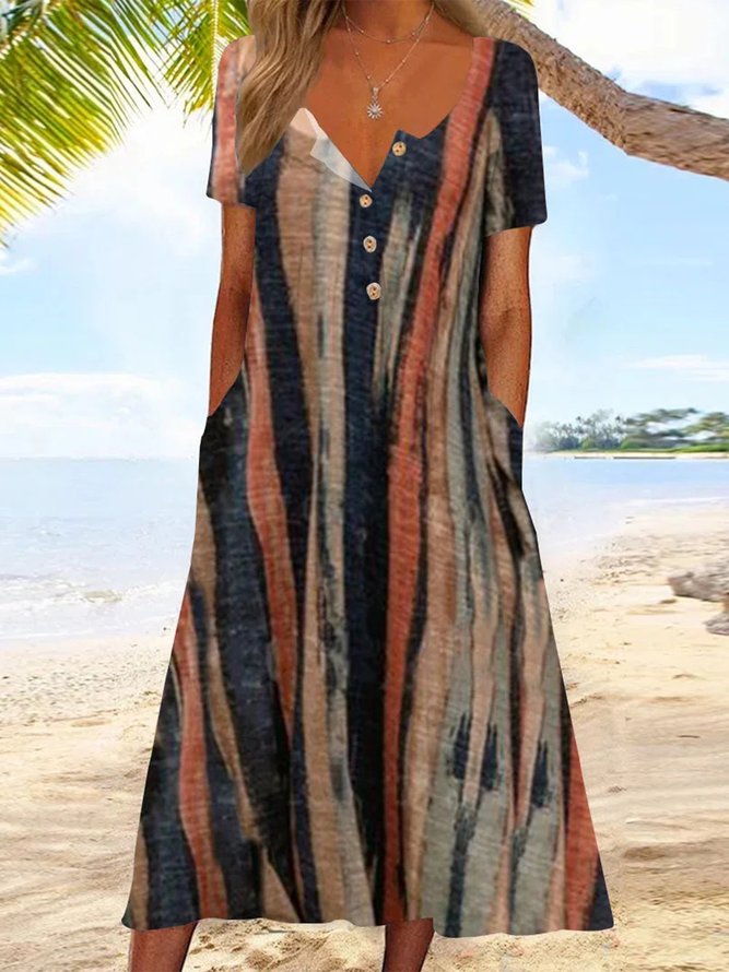 Casual Buttoned Notched Dress