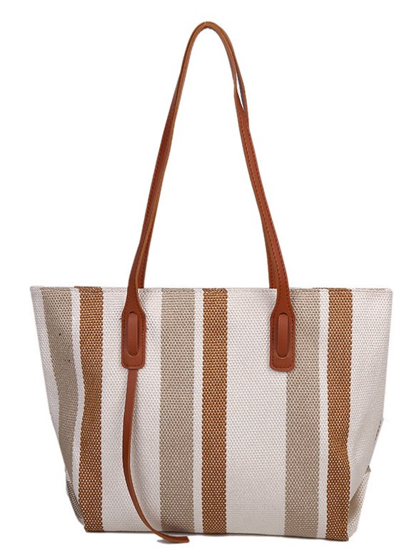 Casual Two-tone Striped Leather Shoulder Bag