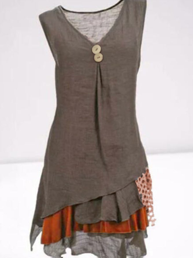 V Neck Solid Casual Mini Dress