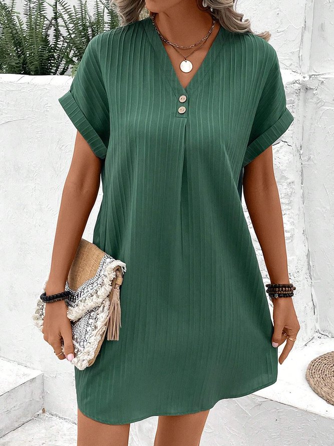 Button Detail Batwing Sleeve Tunic Dress