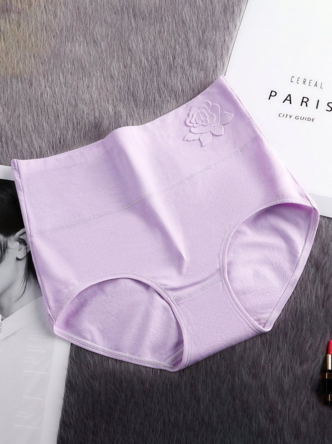 Embossed Cotton High Waist Tummy Control Briefs