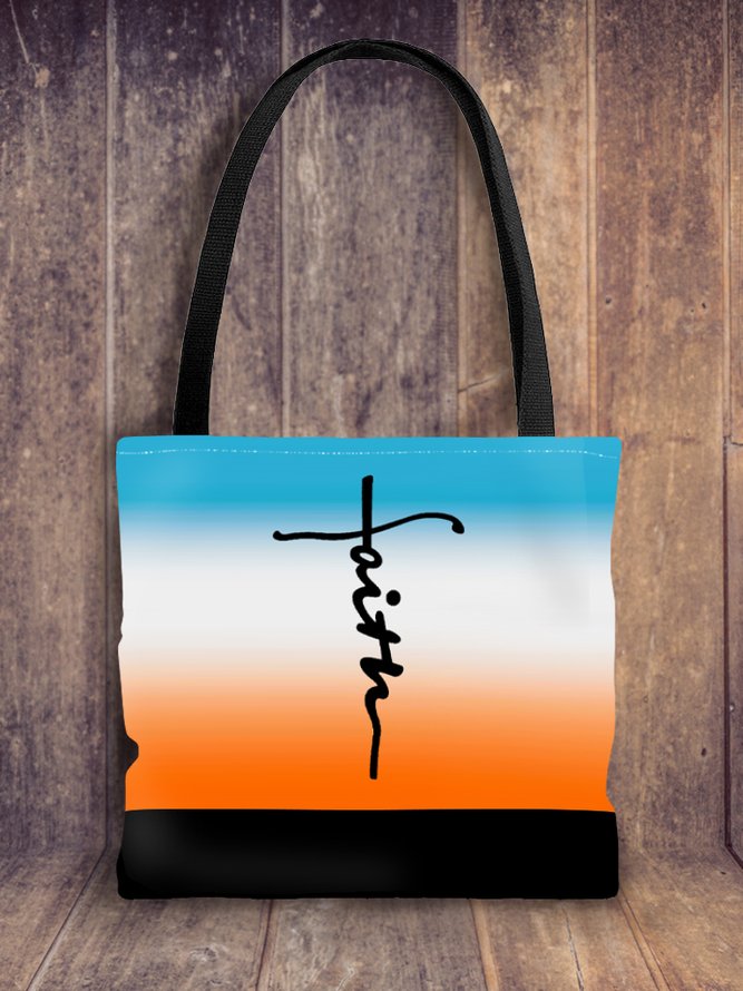 Faith Slogan Ombre Linen Shoulder Bag Large Capacity Tote Bag