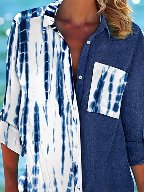 Shirt Collar Ombre Casual Dress