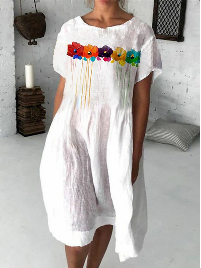 Floral Crew Neck Casual Dress