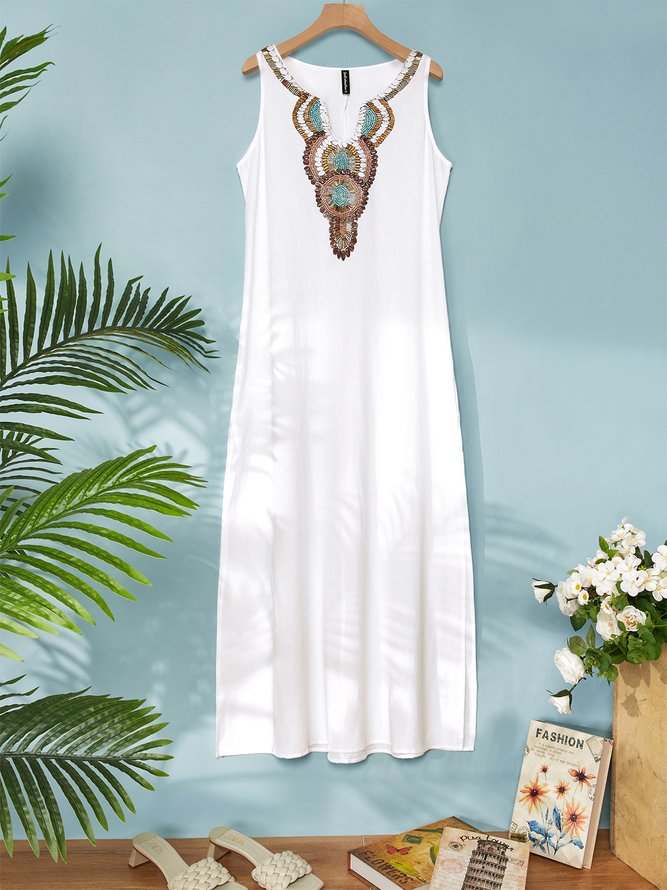 V Neck Floral Tribal Casual Mexican Dress