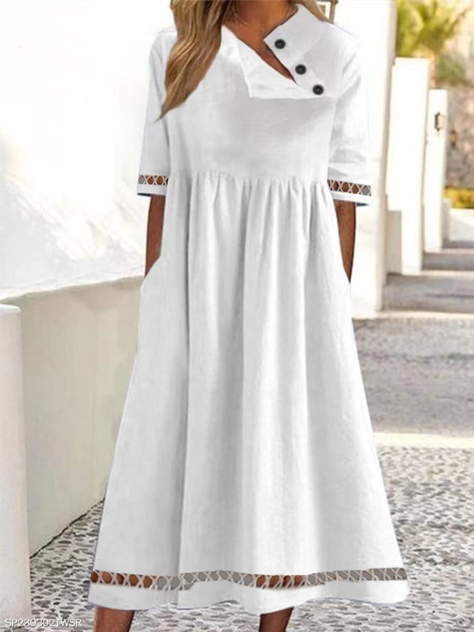 Plain Cotton And Linen Casual Dress