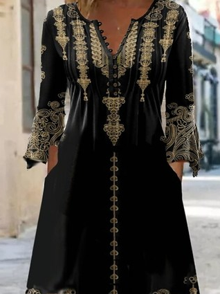 Vintage V Neck Ethnic Dress