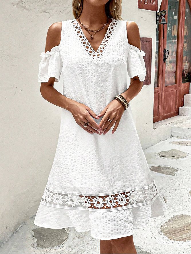 Womens Elegant V Neck Loose Plain Dresses