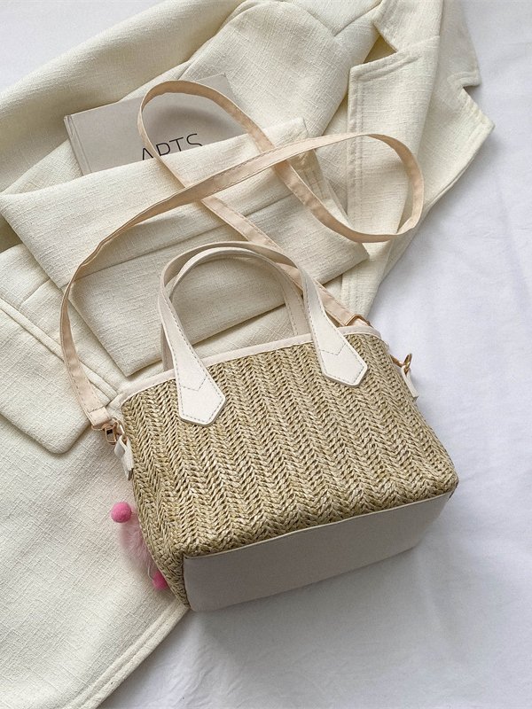 Casual Straw Leather Stitching Shoulder Diagonal Women's Bag Vacation Urban