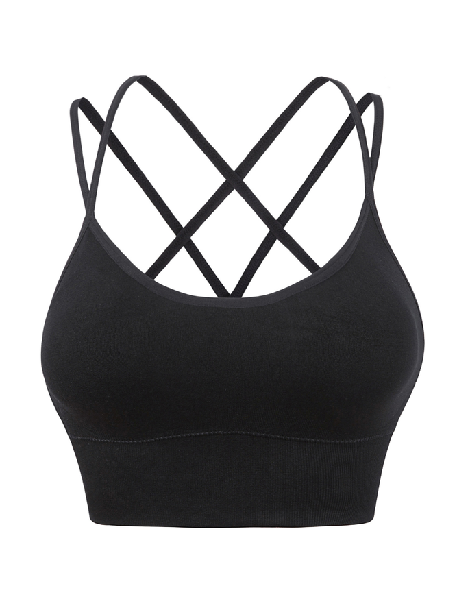 Sports Plain Crew Neck Sports Bra